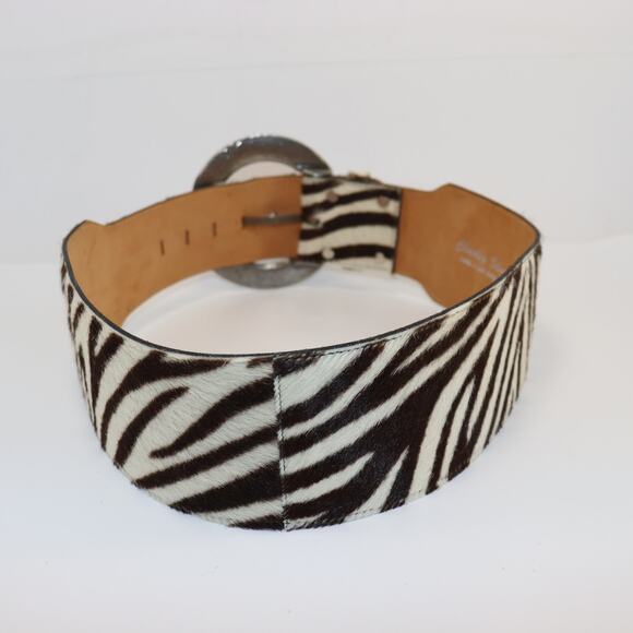 Charley Stone Zebra Print Wide Leather Belt with Statement Buckle Size L - Picture 2 of 3